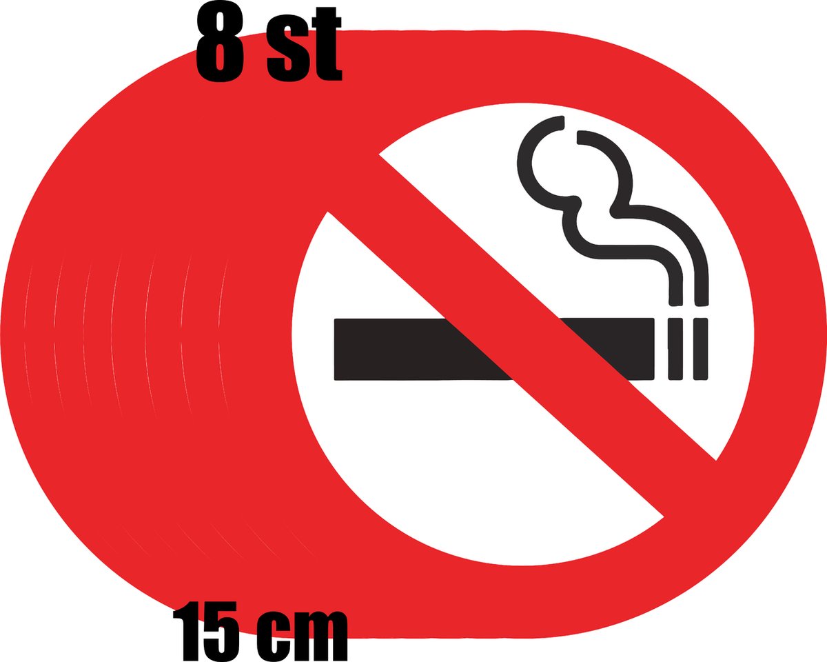 Niet roken sticker - 8 stuks - 15 cm ⌀ | UV-afdruk / print | Verboden te roken sticker | Rookverbod |